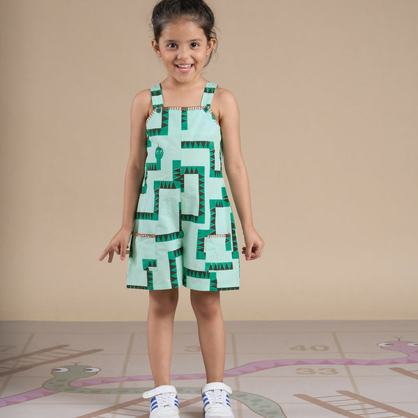 Snakes and Ladders Girls Green Table Print Jumpsuit from Siblings Collection - Distacart