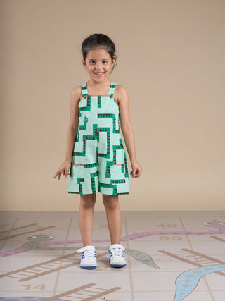 Snakes and Ladders Girls Green Table Print Jumpsuit from Siblings Collection - Distacart