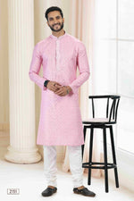 Thumbnail for Raivat Ethnic Cotton Thread Work Kurta Pajama In Baby Pink Colour - Dista