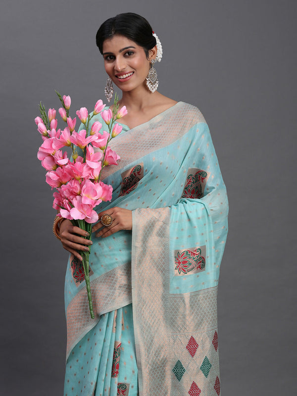 Astita Linen Cotton Sky Blue Saree