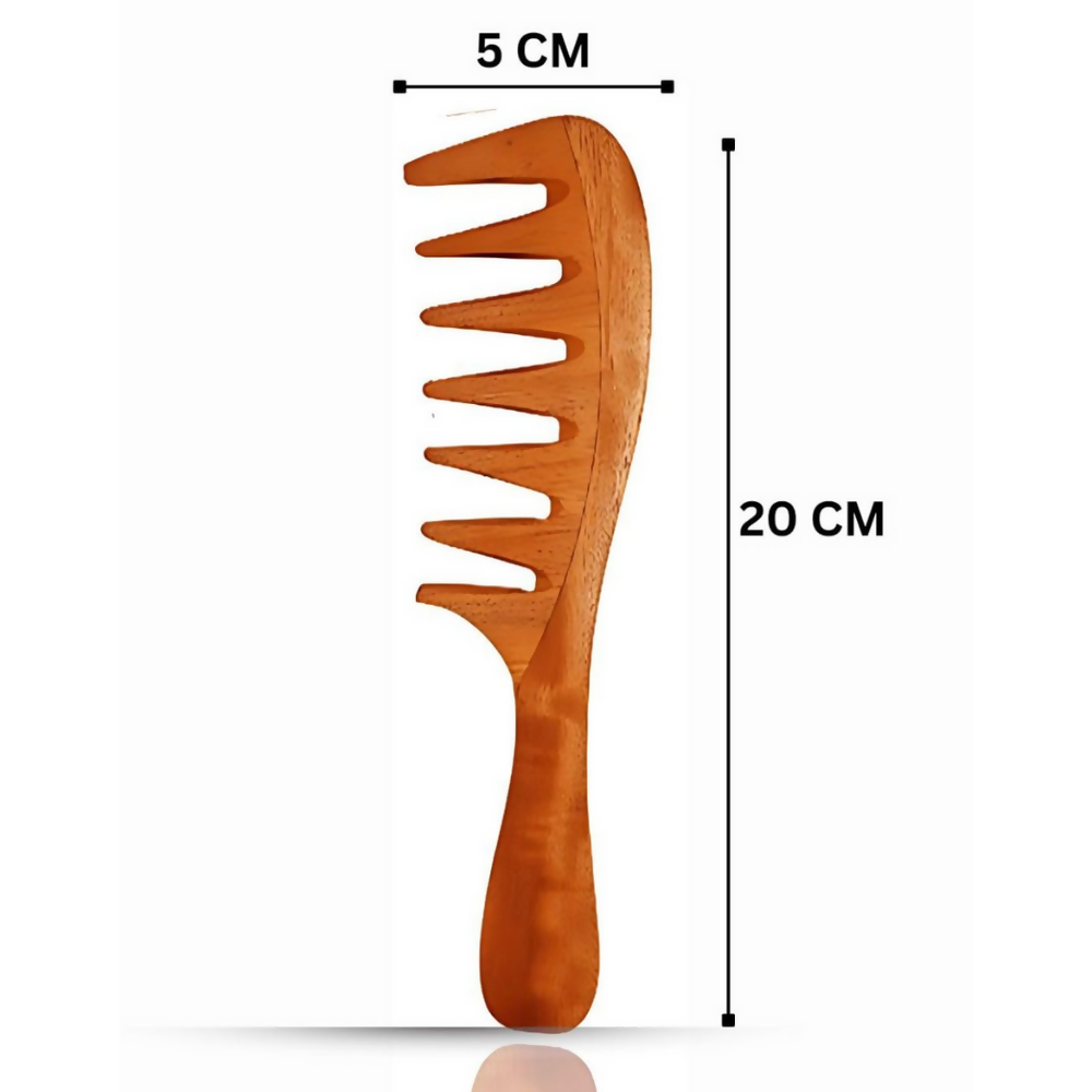 Rufiys Wooden Curly Hair Wide Neem Wood Comb - Distacart