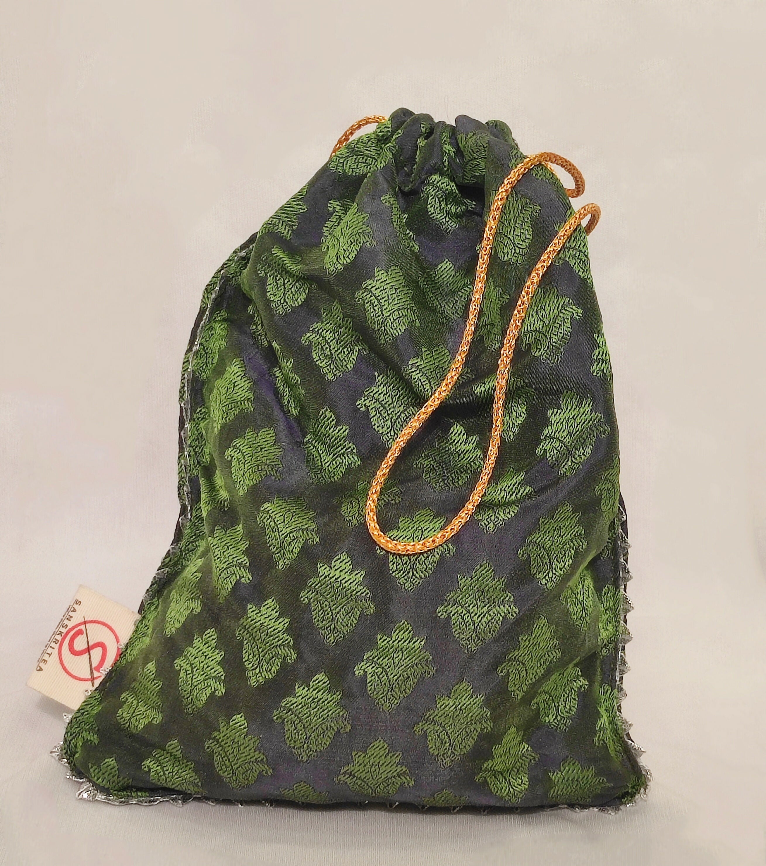 Sanskritea Brocade Drawstring potli Bag - Green - Distacart