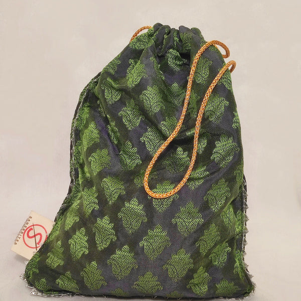 Sanskritea Brocade Drawstring potli Bag - Green - Distacart