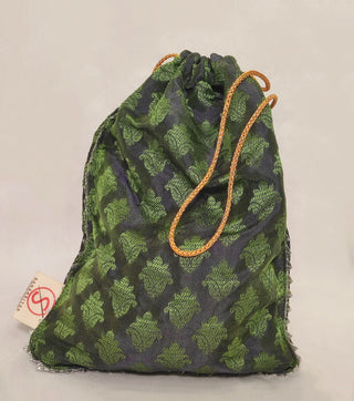Sanskritea Brocade Drawstring potli Bag - Green - Distacart