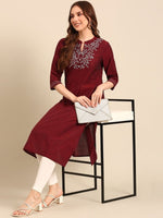 Thumbnail for Anouk Notched Neck Thread Work Pure Cotton Straight Kurta