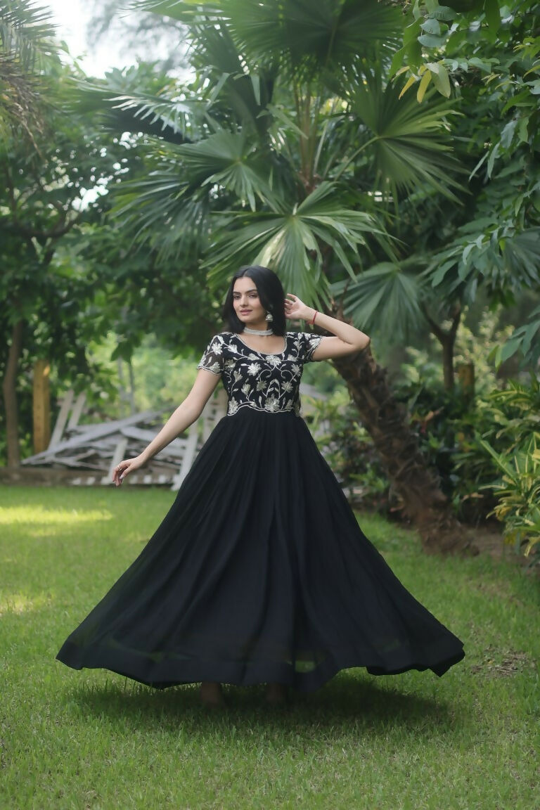 Jyoti Fashion Women's Black Sequins Embroidered Faux Georgette Anarkali Dress - Distacart