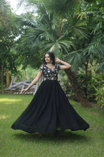 Thumbnail for Jyoti Fashion Women's Black Sequins Embroidered Faux Georgette Anarkali Dress - Distacart