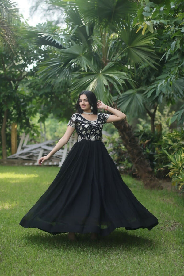 Jyoti Fashion Women's Black Sequins Embroidered Faux Georgette Anarkali Dress - Distacart