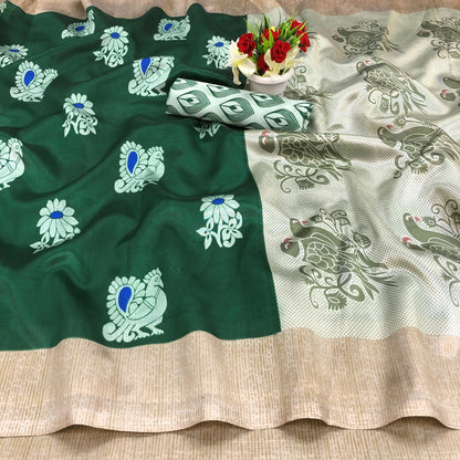 Vamika Green Printed Art Silk Saree - Distacart