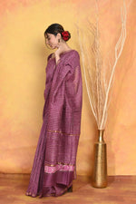 Thumbnail for Very Much Indian Chanderi Natural Dye Handblock Printed Saree - Mauve - Distacart