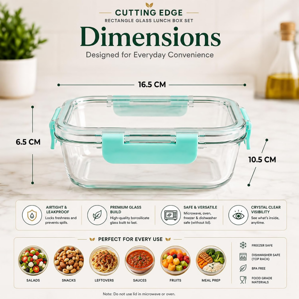 Cutting Edge Rectangular Glass Detachable Container - Green - Dista