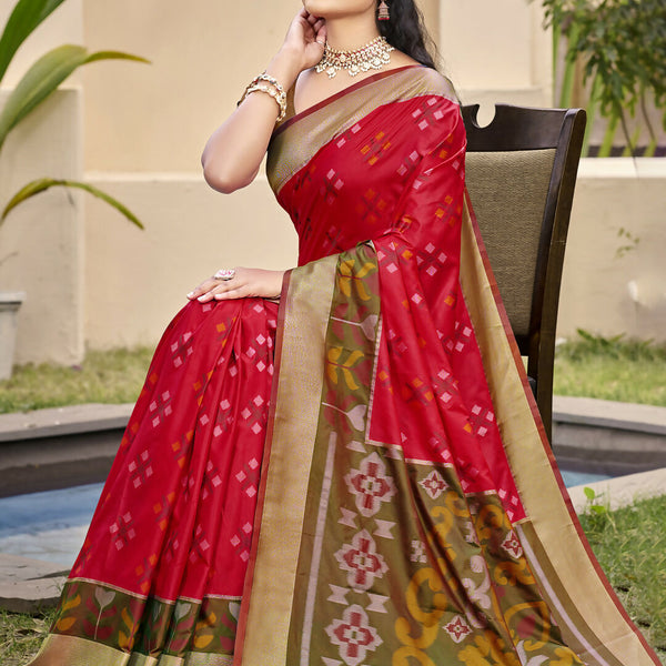 Astita Pochampalli Silk Red Saree