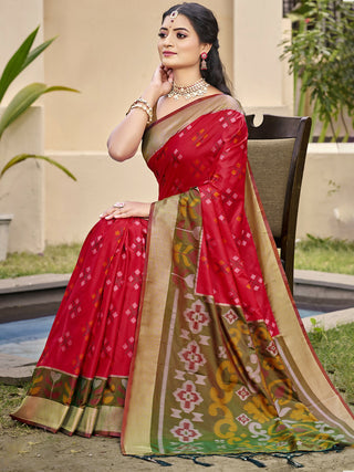 Astita Pochampalli Silk Red Saree