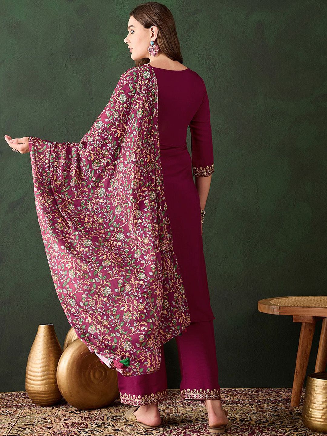 Sangria Embroidered Kurta & Trouser With Dupatta