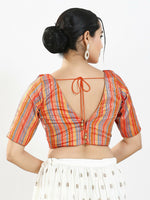 Thumbnail for Joban Fashion Orange Multi Brocade Padded Blouse With V Neck Elbow Sleeves - Distacart