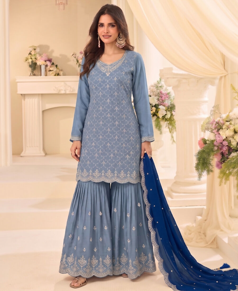 KC Designer Baby Blue 3 Piece Salwar Suit For Women Indian Wear - Dista