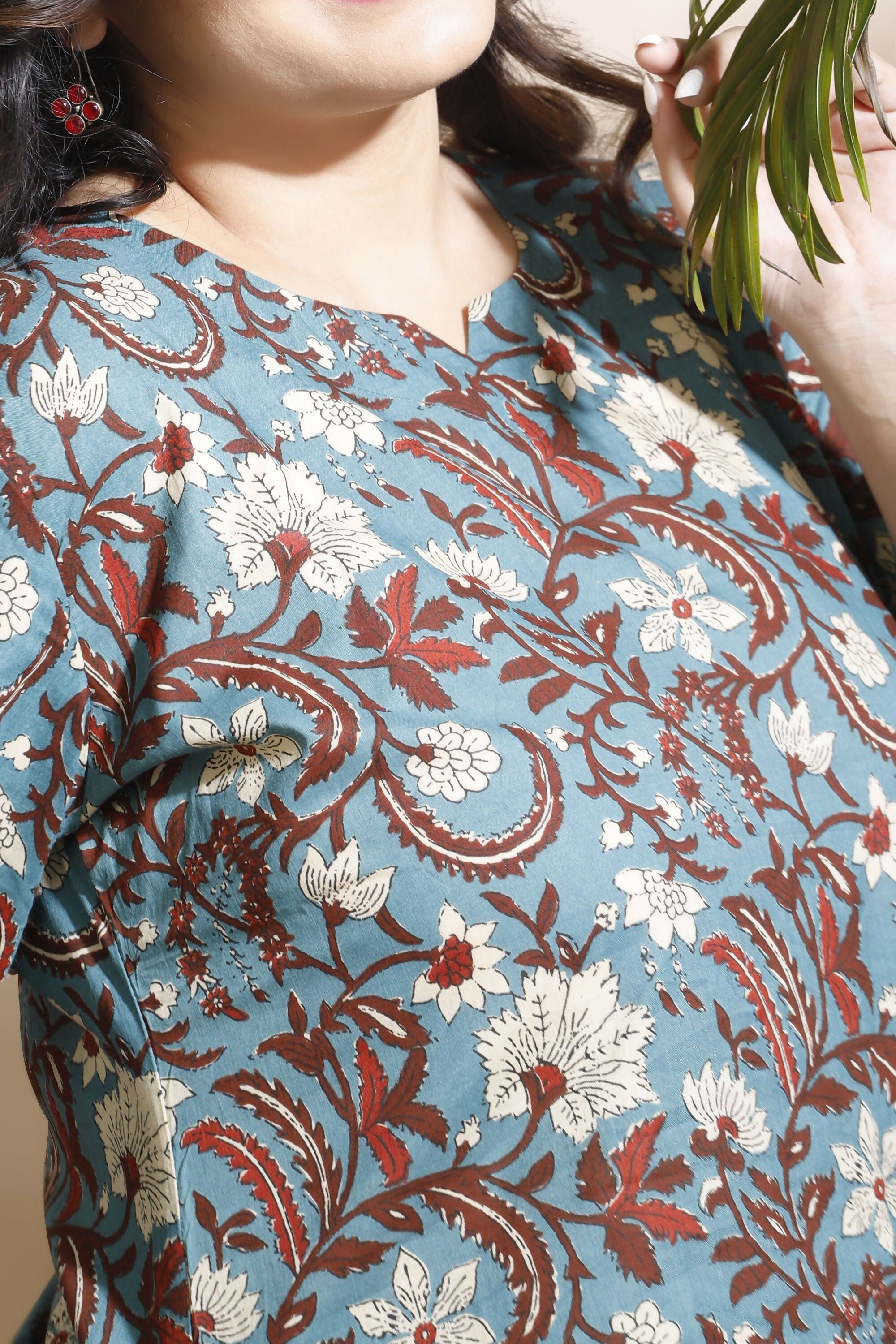 Breathables Blue Kalamkari Kurta & Pant Cotton Co-Ord Set - Dista