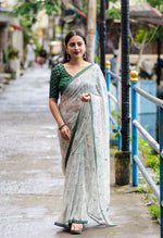 Thumbnail for Green Pure Georgette Warli Saree with Unstitched Blouse - A2M