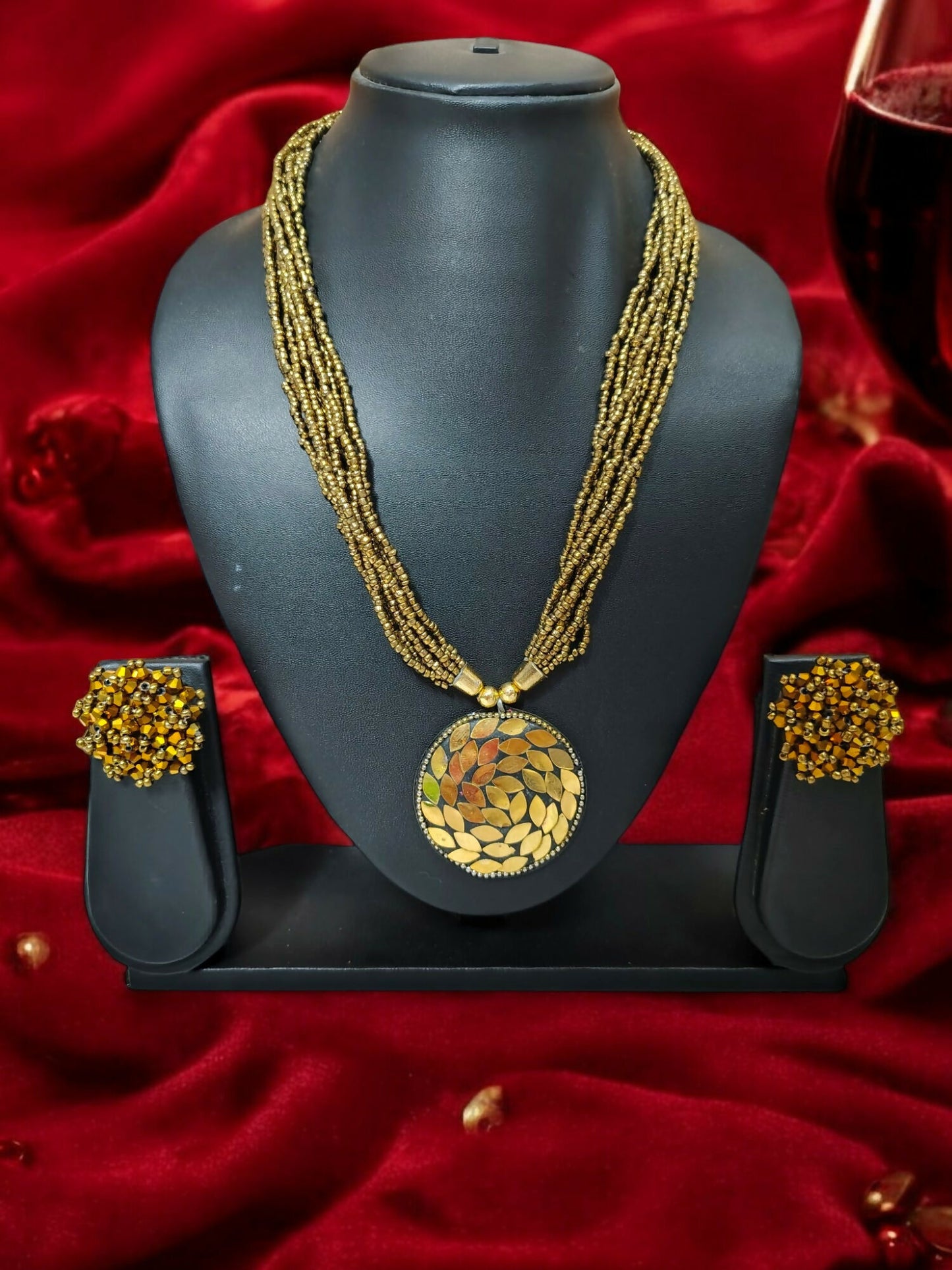 Inhanns All-Day Statement Beaded Necklace Set - Gold - Distacart