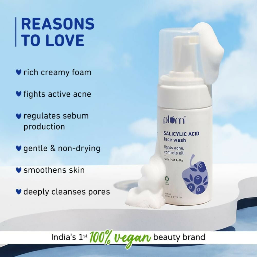 Plum Salicylic Acid Foaming Face Wash - Fights Active Acne & Oil For Smooth Skin - Distacart