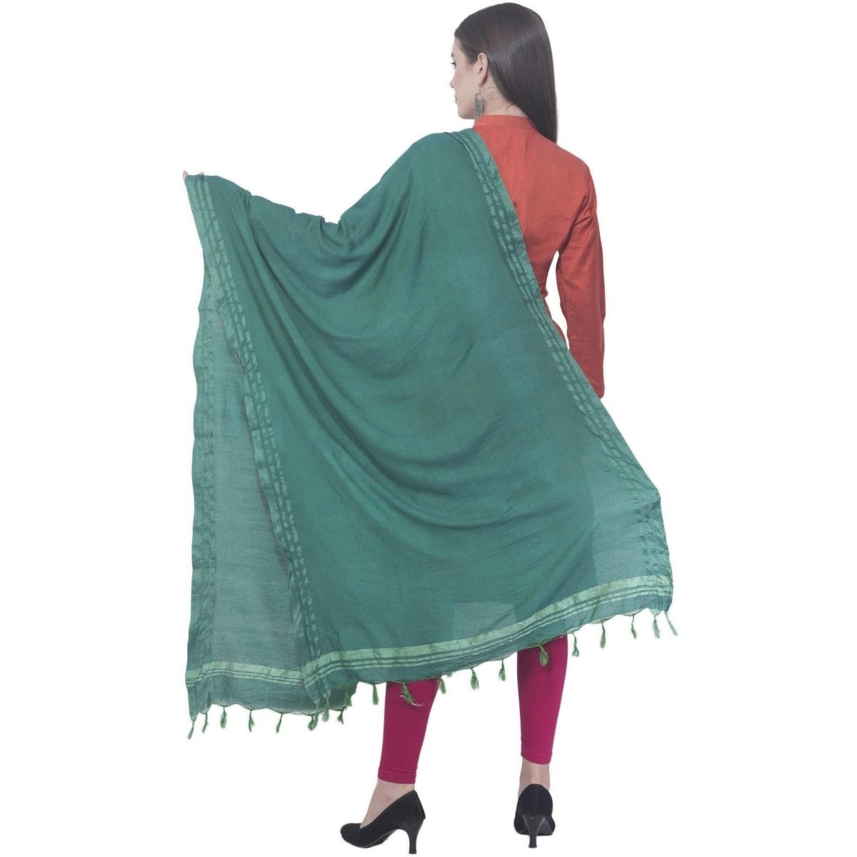 A R SILK Rama green Color Golden border Cotton Dupattas and Chunnis