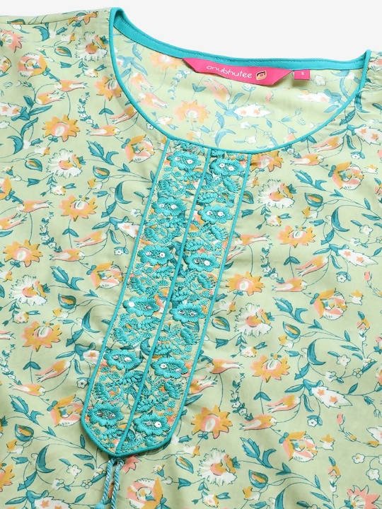 Anubhutee Green & Blue Printed Kurta with Trousers - Distacart