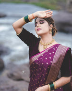Thumbnail for Preksha Creation Banarasi Soft Silk Women Purple Saree - Distacart