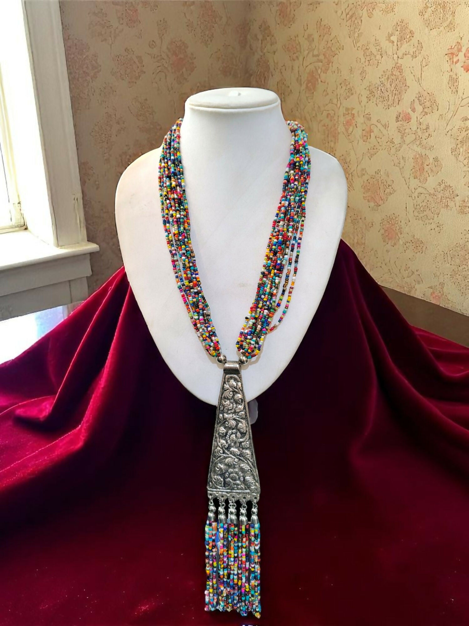 Inhanns Day-To-Dinner Tie Shaped Oxidized Black Metal Multi-Layered Long Only Necklace - Multicolor - Distacart