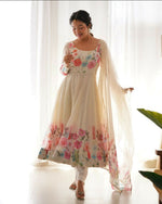 Thumbnail for Joban Fashion Cream Kurta Set Organza Sequin Embroidery Work - Distacart