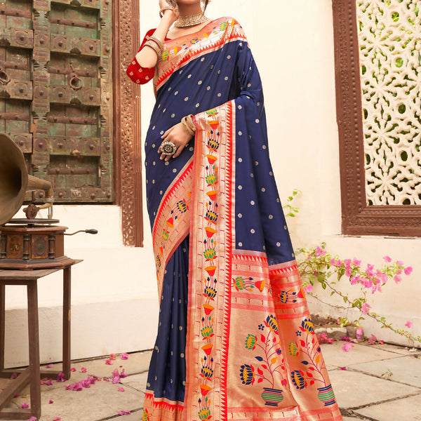 Astita Silk Blend Navy Blue Saree