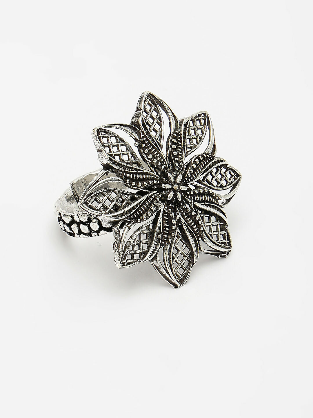NVR Women's Silver-Toned Floral Shape Adjustable Finger Ring - Distacart