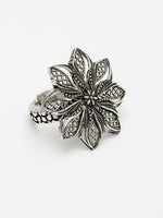 Thumbnail for NVR Women's Silver-Toned Floral Shape Adjustable Finger Ring - Distacart