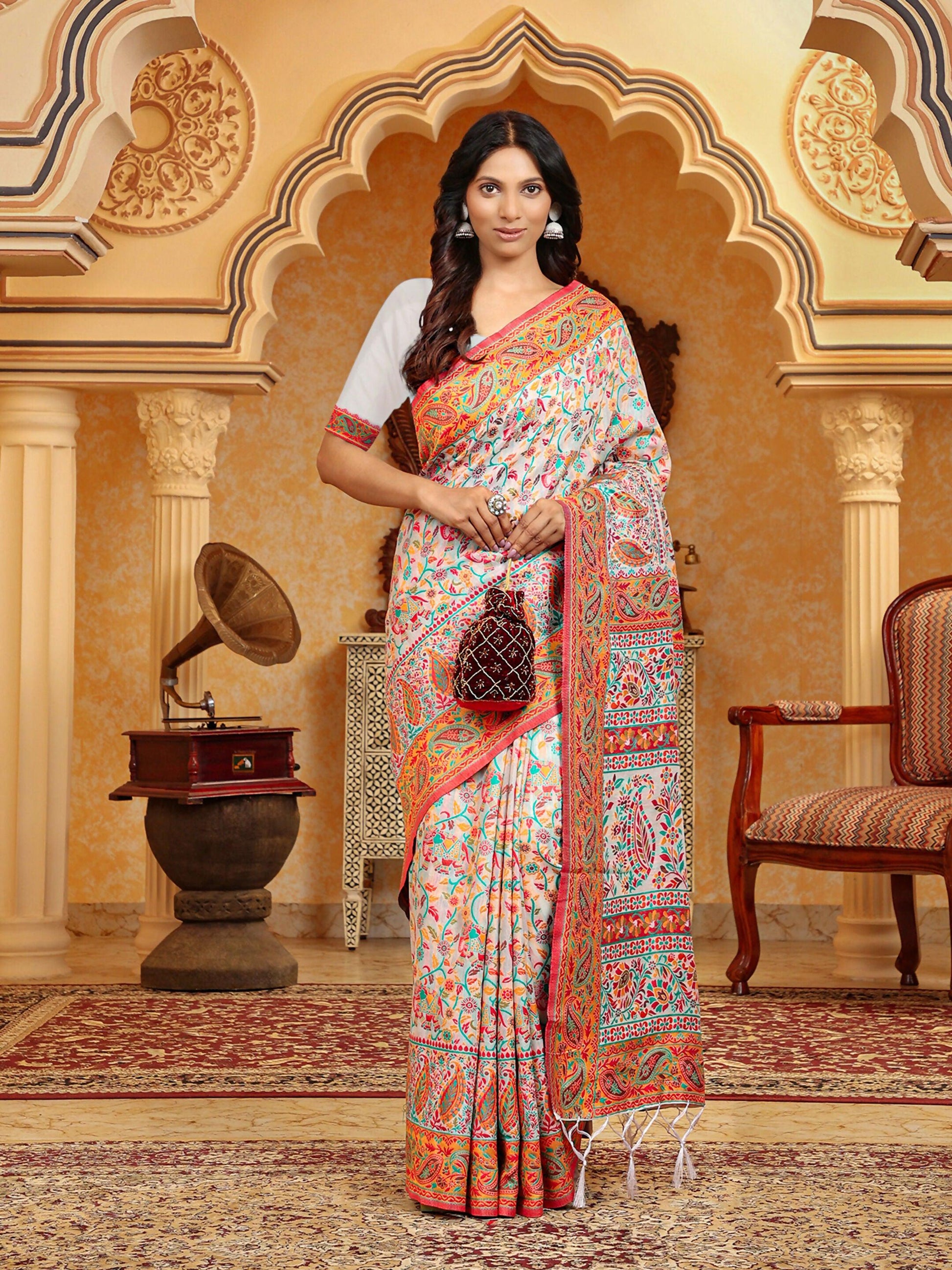 Shree Shyam Fashion Linen Cotton(Woven Work) Multicolour Saree - Distacart