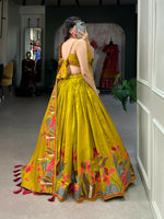 Thumbnail for Vastranavya Fancy Floral Print With Foil Work Polyester Viscose Chanderi Lehenga Choli - Mustard - Distacart