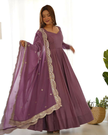 Joban Fashion Purple Kurta Set Chanderi Sequence Embroidery Work - Distacart