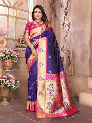 Joban Fashion Paithani Purple Woven Soft Silk Saree