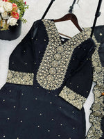 Thumbnail for Teeya Creation Black Color Fendy Silk Embroidery Work Wedding Wear Salwar Suit - Distacart