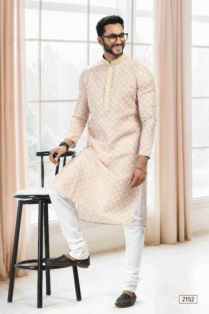 Raivat Ethnic Cotton Thread Work Kurta Pajama In Yellow Colour - Dista