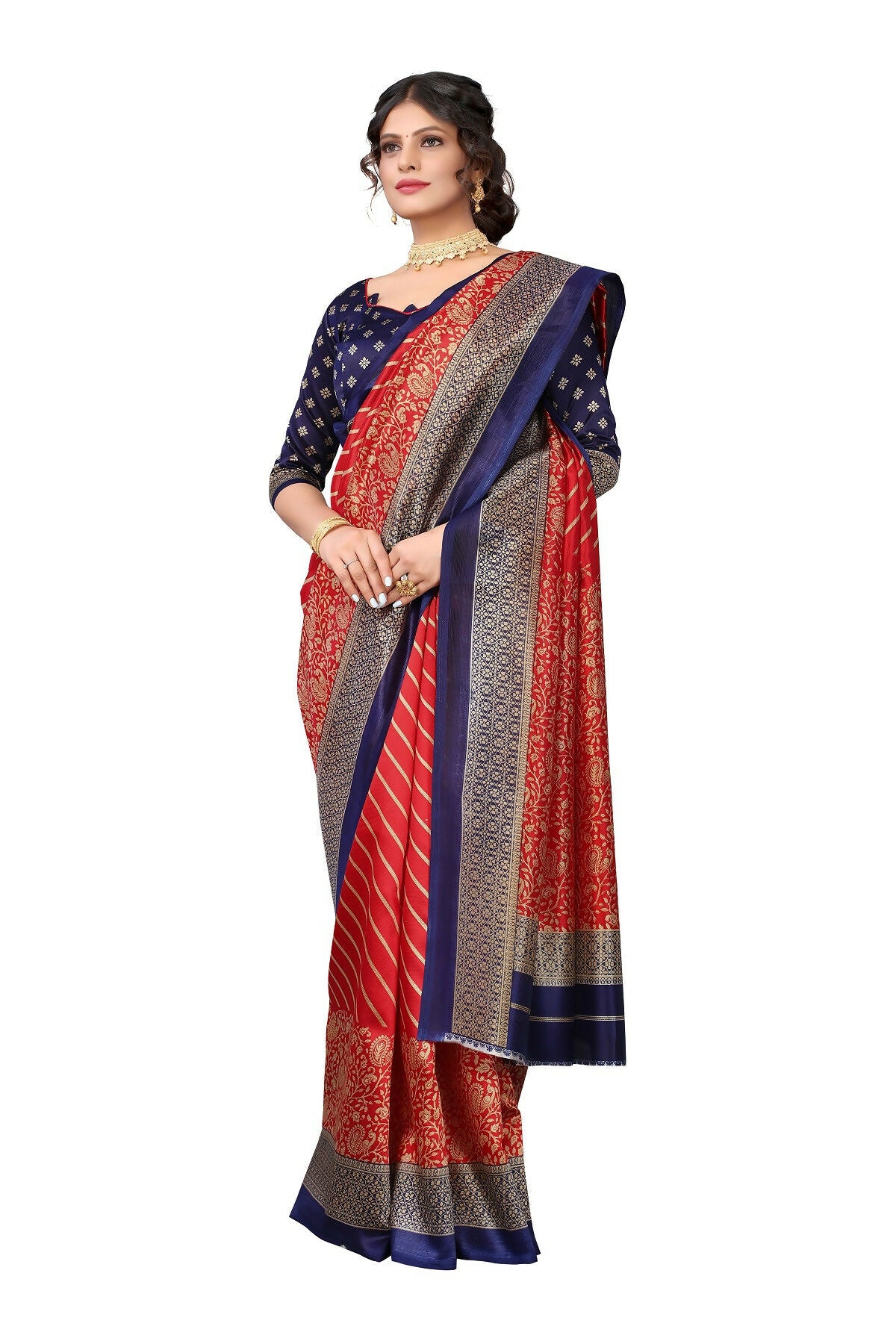 Vamika Red Printed Art Silk Saree - Distacart