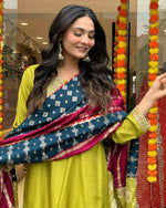 Thumbnail for The52 Lemons Women's Gorgeous Embroidered Viscose Chanderi Fabric Straight Kurta Pant with Dupatta Set - Distacart
