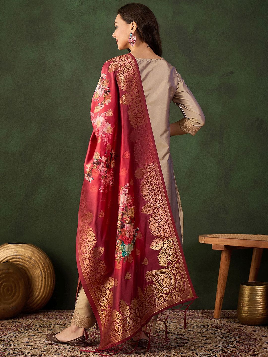 Sangria Woven Design Kurta & Trouser With Dupatta