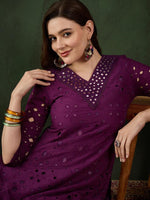 Thumbnail for Sangria Embroidered Pure Cotton Kurta & Trouser