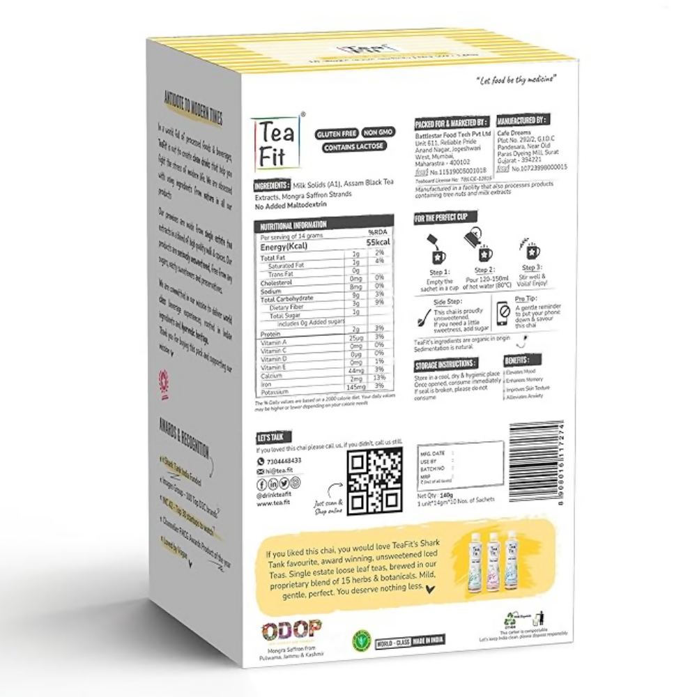 TeaFit Premium NO SUGAR Instant Saffron Tea Premix - Distacart