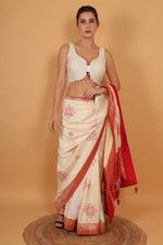 Thumbnail for Joban Fashion Silk Pearl And Beads Hand Embroidery Padded Blouse - White