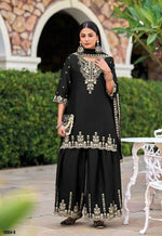 Thumbnail for Anaita Black Chinon Readymade Palazzo Suit with Heavy Embroidery Work - Distacart
