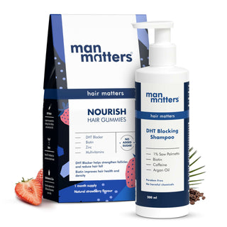 Man Matters Biotin Stage 1 Hair Loss Kit - Hair Gummies & Anti Hair Fall Shampoo With DHT Blocker, Biotin & Caffeine - Distacart