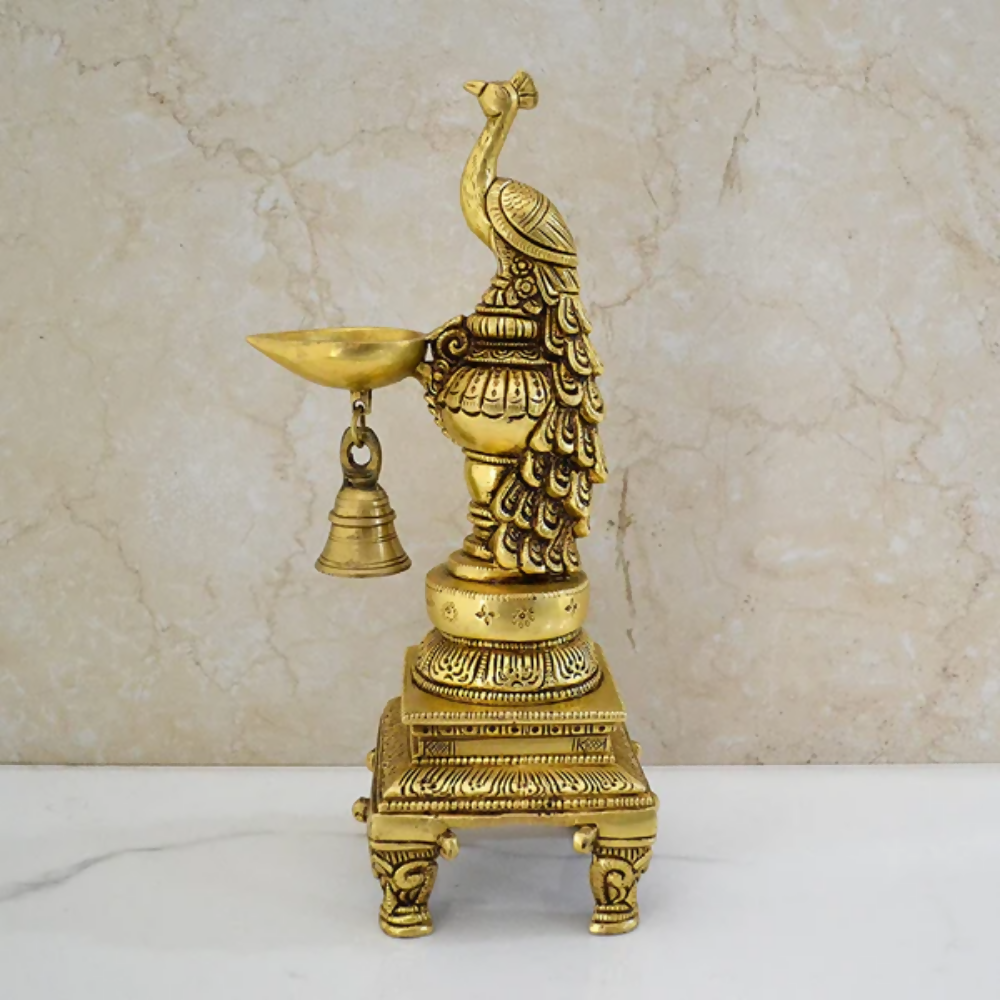 CraftVatika Brass Peacock Decorative Diya For Decoration - Dista
