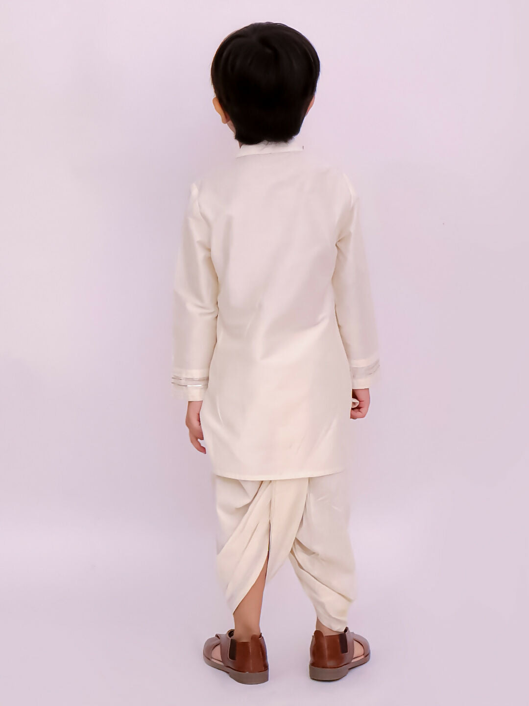 Lil Drama Mishti White Kurta Dhoti and Jacket For Boys