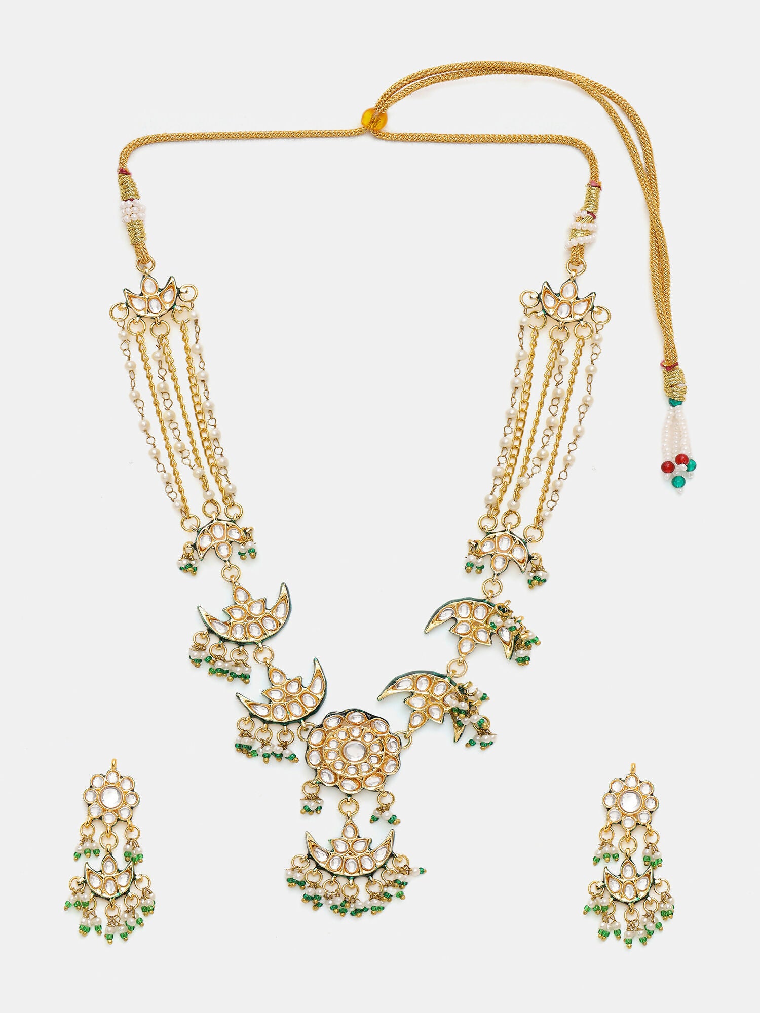 Ruby Raang 22k Gold Polished Kundan Necklace With Earrings