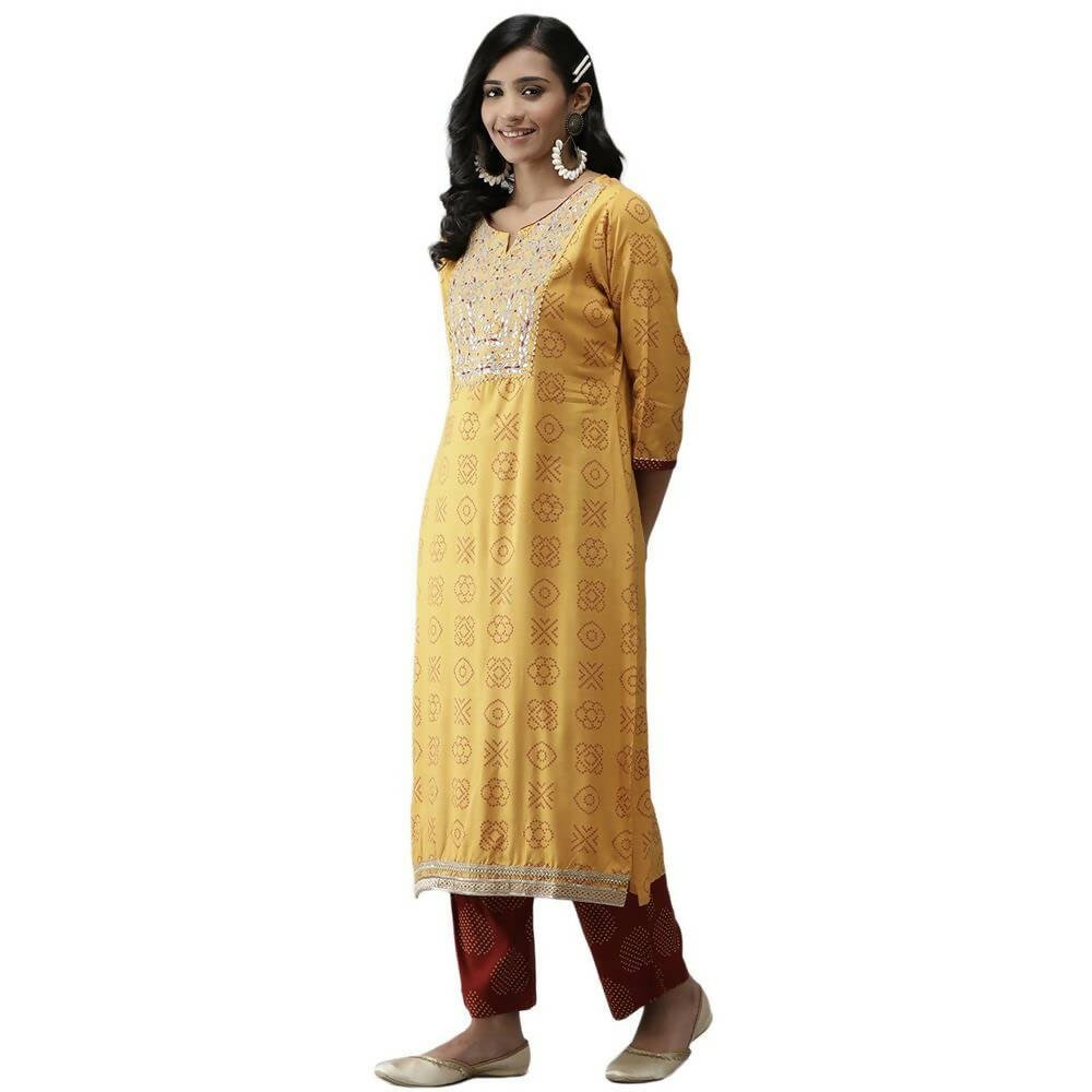 Anubhutee Women's Rayon Ethnic Motifs Printed Regular Gotta Patti Kurta Set - Distacart